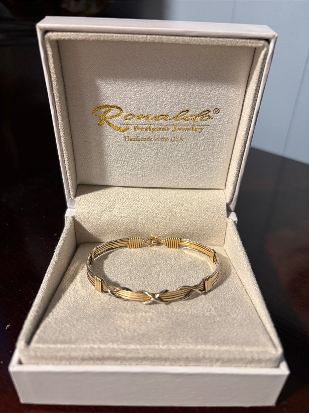 Ronaldo I Love You Forever Gold and Silver Twisted Wire Women’s Bracelet 7”